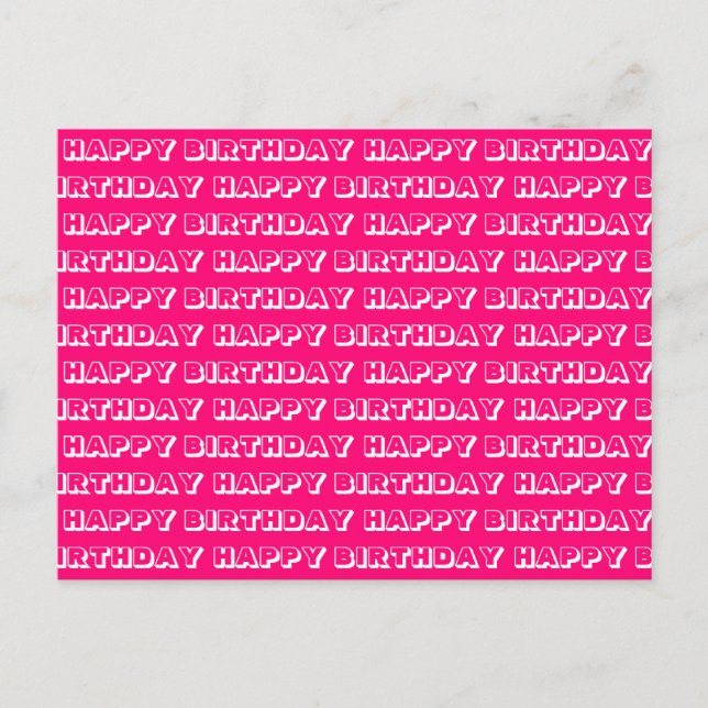 Carte Postale "Joyeux Anniversaire" fuchsia rose blanc (Devant)