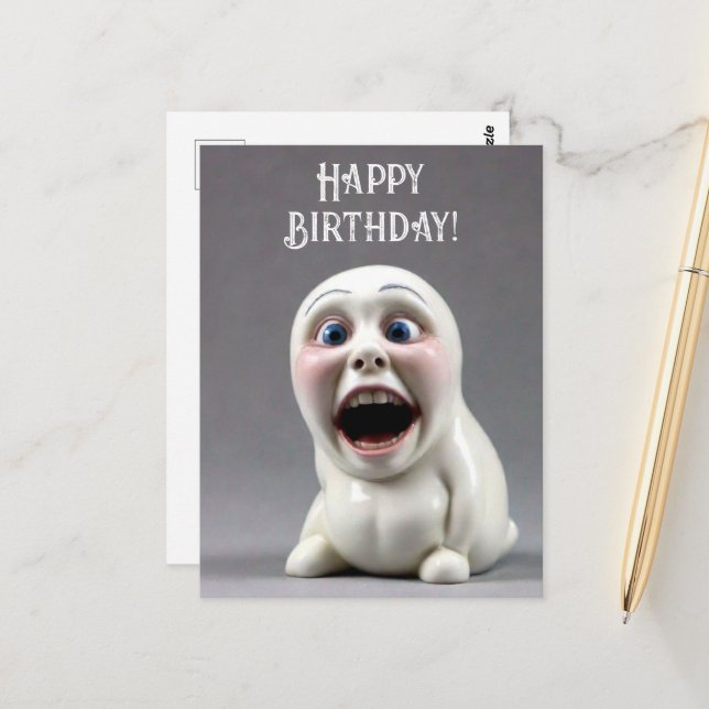 Carte Postale Joyeux anniversaire Funny Figurine (Devant/Arrière en situation)