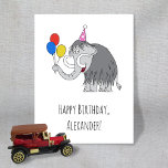 Carte Postale Joyeux anniversaire Funny mignon Mammoth Casquette<br><div class="desc">Cette amusante Carte d'Anniversaire Happy présente une illustration de la mignonne Mammoth dans le Casquette d'Anniversaire tenant trois ballons colorés. Vous pouvez facilement personnaliser le nom dans la partie inférieure de la carte. Si vous avez besoin d'aide,  n'hésitez pas à me contacter via Zazzle,  s'il vous plaît.</div>