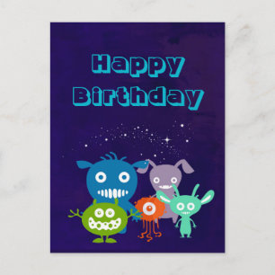 Carte Postale Joyeux Anniversaire Gang De Créatures Mignonnes