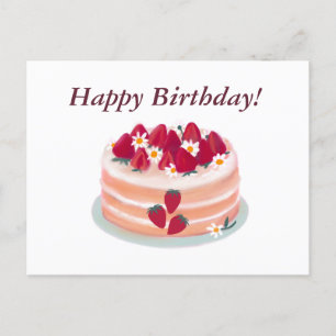 Carte Postale Joyeux Anniversaire Gâteau aux Fruits de Fraise et
