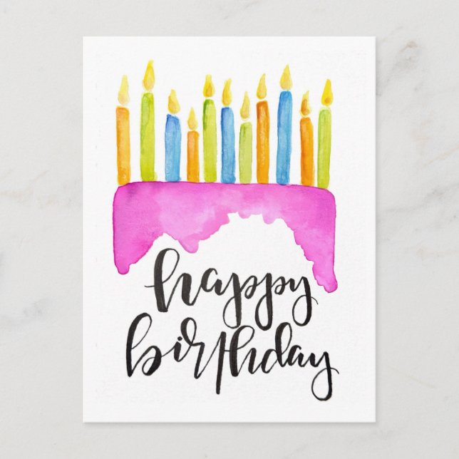 Carte Postale Joyeux Anniversaire - Gâteau et Bougies (Devant)