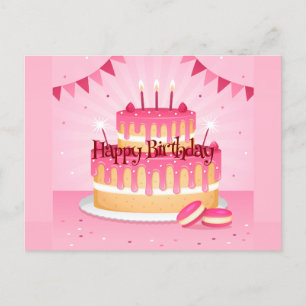 Carte Postale Joyeux Anniversaire Gâteau Rose