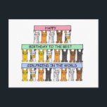 Carte Postale Joyeux Anniversaire Girlfriend Cartoon Chats<br><div class="desc">Des chats en caricature brandissant des bannières aux couleurs pastel qui disent "Joyeux anniversaire à la meilleure petite amie du monde".</div>