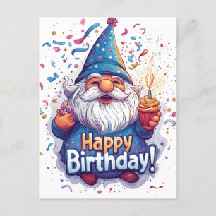 Carte Postale Joyeux Anniversaire Gnome : Conception Fantaisiste