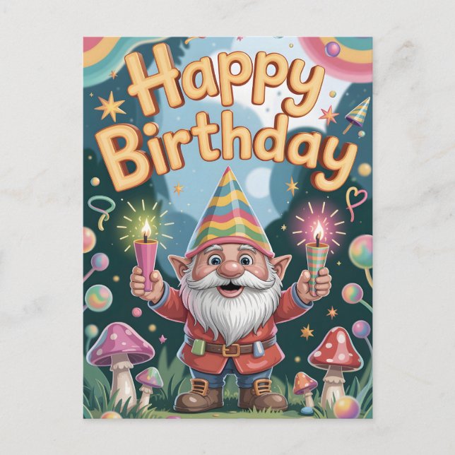 Carte Postale Joyeux Anniversaire Gnome Salutation (Devant)