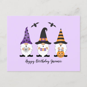 Carte Postale Joyeux anniversaire Gnomie Halloween violet orange