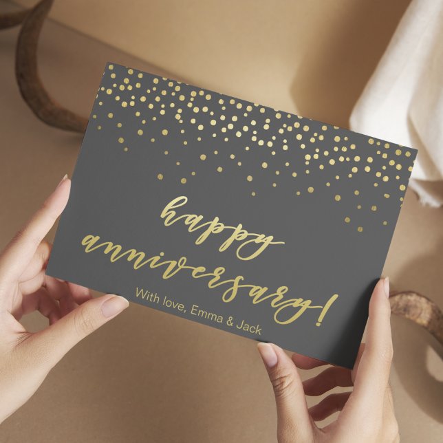 Carte Postale Joyeux Anniversaire - Gold Script & Confetti (Créateur téléchargé)