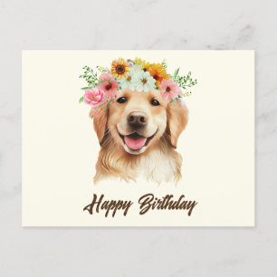 Carte Postale Joyeux Anniversaire Golden Retriever Chien avec Fl