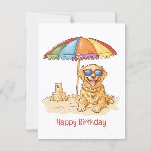 Carte Postale Joyeux Anniversaire Golden Retriever Chien de Plag