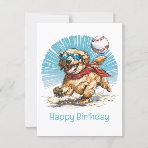 Carte Postale Joyeux Anniversaire Golden Retriever Jouant au Bas