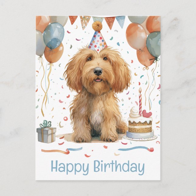 Carte Postale Joyeux Anniversaire Goldendoodle Chien (Devant)