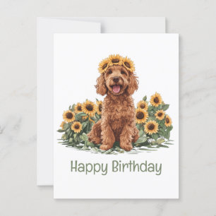 Carte Postale Joyeux Anniversaire Goldendoodle Chien Couronne de