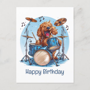 Carte Postale Joyeux Anniversaire Goldendoodle Chien Jouant à la