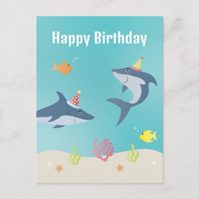 Carte Postale Joyeux Anniversaire Grand Requin Blanc Dessin Anim (Devant)