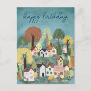 Carte Postale JOYEUX ANNIVERSAIRE Illustration adorable de villa