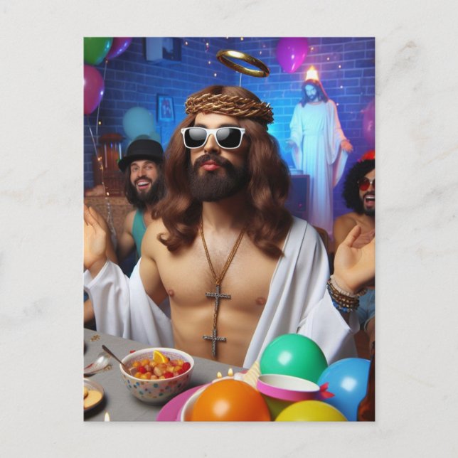 Carte Postale Joyeux anniversaire Jésus, art drôle généré par l' (Devant)