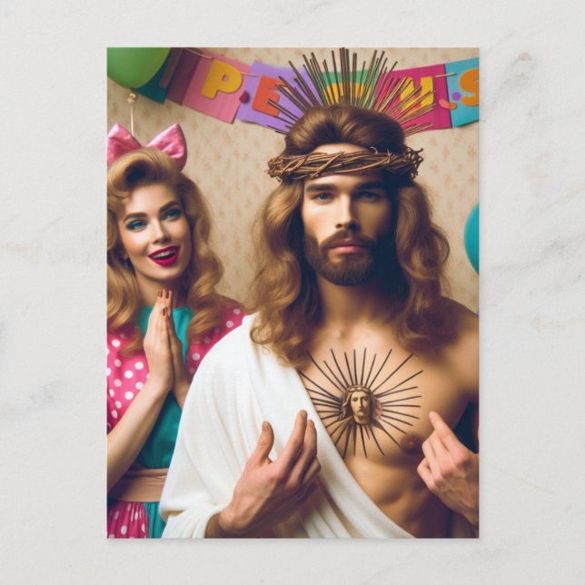 Carte Postale Joyeux Anniversaire Jésus Coloré Drôle (Devant)