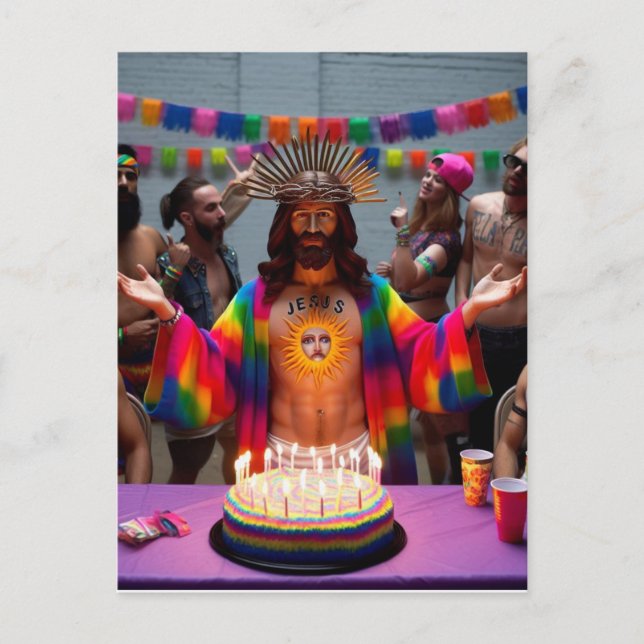 Carte Postale Joyeux Anniversaire Jésus Coloré Drôle (Devant)
