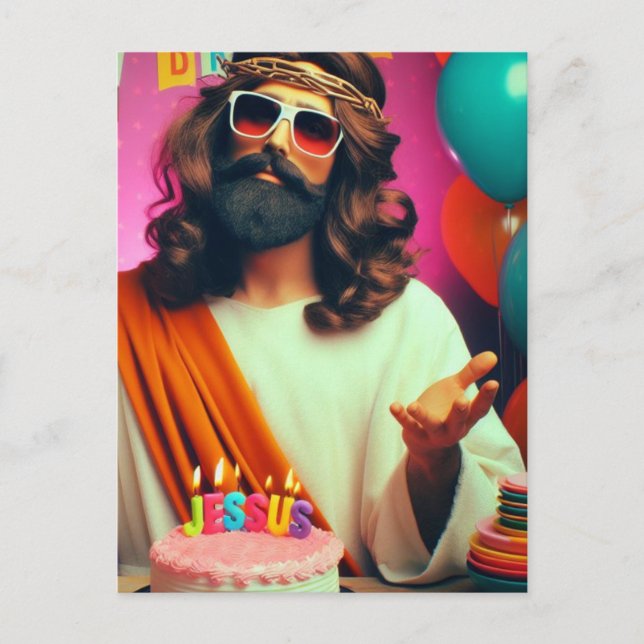Carte Postale Joyeux Anniversaire Jésus Coloré Drôle (Devant)