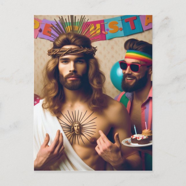Carte Postale Joyeux Anniversaire Jésus Coloré Drôle (Devant)