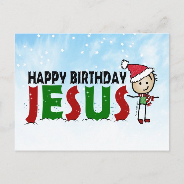 Carte Postale Joyeux Anniversaire Jésus Stickman de Noël (Devant)