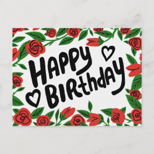 Carte Postale JOYEUX ANNIVERSAIRE Joli cadre rose rouge personna