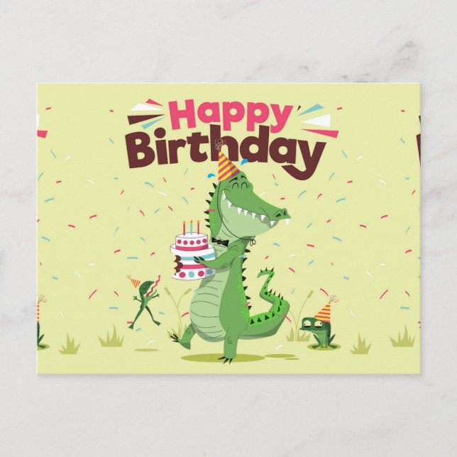 Carte Postale Joyeux Anniversaire Joli Crocodile Dessin Animé (Devant)