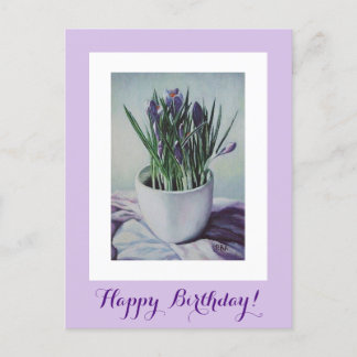 Carte Postale Joyeux anniversaire jolie crocus violet art floral