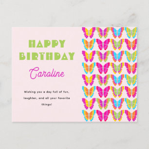 Carte Postale Joyeux Anniversaire Jolie Fille aux Papillons Colo