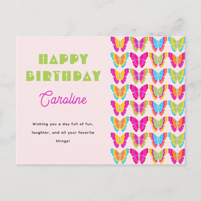 Carte Postale Joyeux Anniversaire Jolie Fille aux Papillons Colo (Devant)