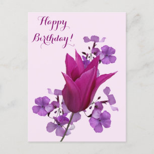 Carte Postale Joyeux anniversaire jolie tulipe rose floral belle