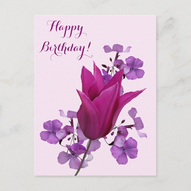 Carte Postale Joyeux anniversaire jolie tulipe rose floral belle (Devant)
