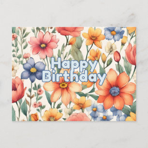Carte Postale Joyeux Anniversaire Jolis Fleurs Aquarelle Abstrai