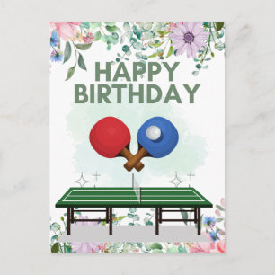 Carte Postale Joyeux Anniversaire Joueur de Tennis de Table Ping