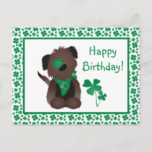 Carte Postale Joyeux Anniversaire Jour Chien Shamrock Vert
