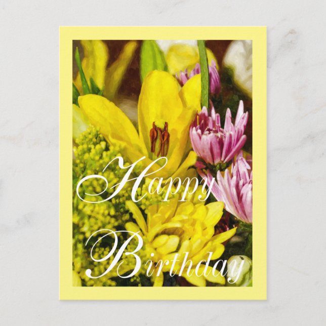 Carte Postale Joyeux Anniversaire Joyeux Bouquet Painterly (Devant)