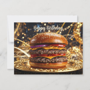 Carte Postale Joyeux Anniversaire Juicy Hamburger sur l'Assiette