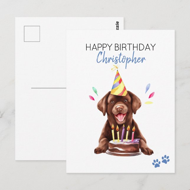 Carte Postale Joyeux Anniversaire Labrador Chocolat Personnalisé (Devant / Derrière)
