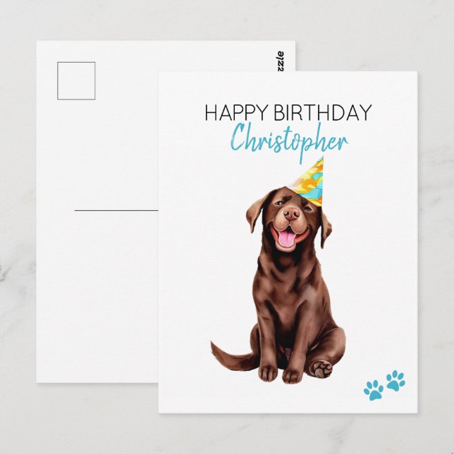 Carte Postale Joyeux Anniversaire Labrador Chocolat Personnalisé (Devant / Derrière)