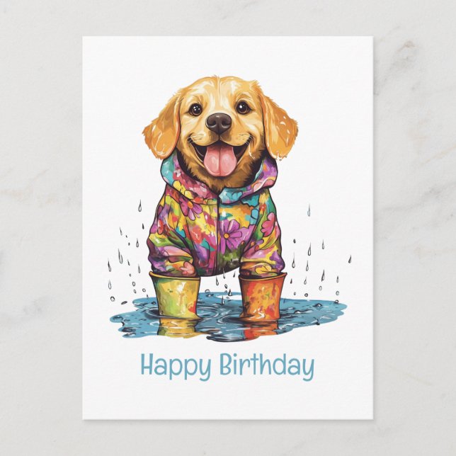 Carte Postale Joyeux Anniversaire Labrador Retriever Flaque d'Ea (Devant)