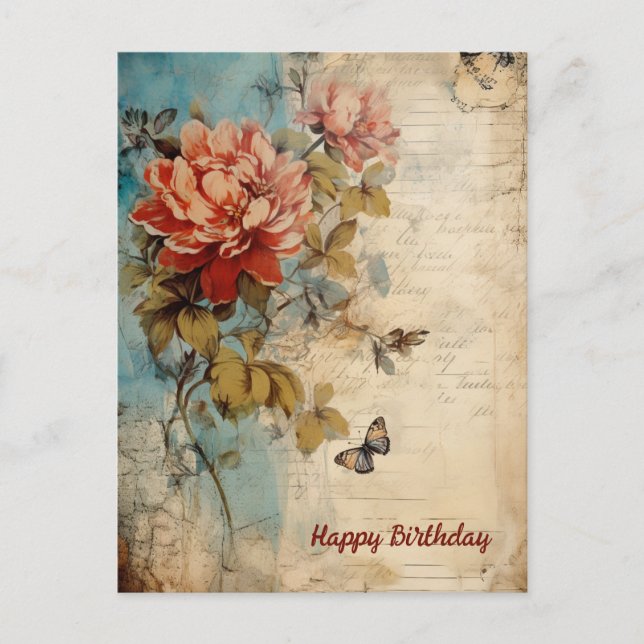 Carte Postale Joyeux anniversaire Lady Grunge Floral 20 (Devant)