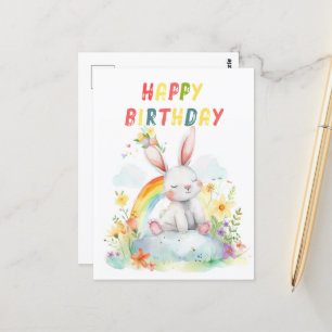 Carte Postale Joyeux Anniversaire Lapin Mignon Couleurs Arc-en-C