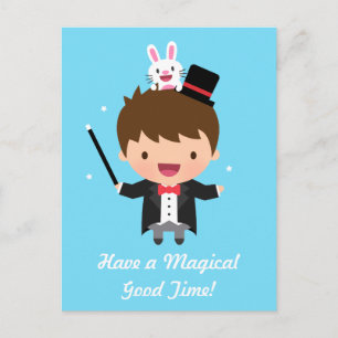 Carte Postale Joyeux Anniversaire Magicien Boy Magic Bunny Trick