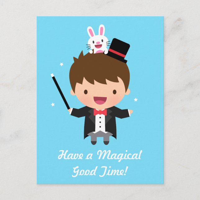 Carte Postale Joyeux Anniversaire Magicien Boy Magic Bunny Trick (Devant)