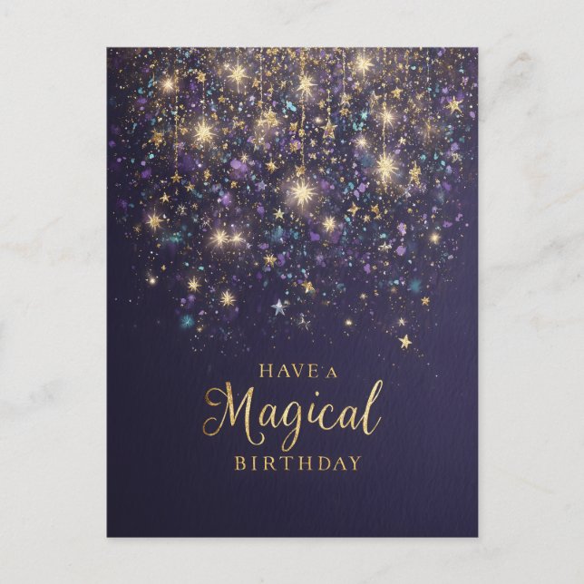 Carte Postale "Joyeux Anniversaire Magique" avec Paillettes et É (Devant)