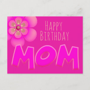 Carte Postale Joyeux Anniversaire Maman en texte rose lumineux e