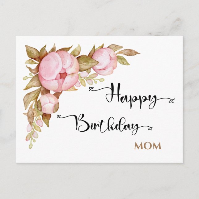 Carte Postale Joyeux Anniversaire maman Floral Aquarelle (Devant)