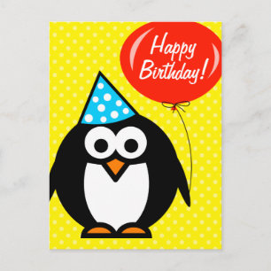 Carte postale Joyeux anniversaire   manchot mignon