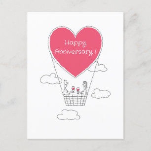 Carte Postale Joyeux anniversaire Mariage Coeur Rouge Marié Coup